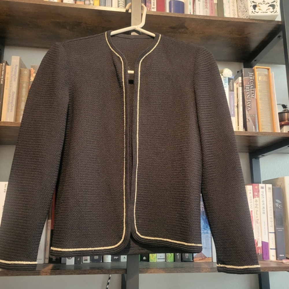 St. John's Like Black Textured Jacket with Gold Trim